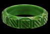 vintage translucent green raised square carved bakelite bangle